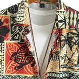 Palm Tree Turtle Ethnic Geometry Print Button Up Shirt