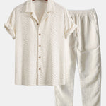 Animal Texture Terry Cuban Shirt & Straight Leg Linen Pants Set