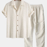 Animal Texture Terry Cuban Shirt & Straight Leg Linen Pants Set