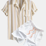 Striped Cuban Collar Shirt & Swim Shorts Set