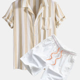 Striped Cuban Collar Shirt & Swim Shorts Set