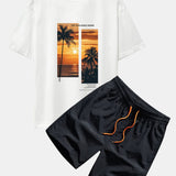 Palm Trees Landscape Slogan Print Oversize T-Shirt & Swim Shorts Set