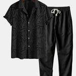 Jacquard Texture Cuban Shirt & Straight Leg Linen Pants Set