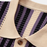 Stripe Eyelet Crochet Shirt & Straight Leg Linen Pants Set