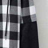 Contrast Plaid Drawstring Hooded Shirt
