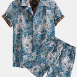 Painted Floral Jacquard Cuban Shirt & Shorts Set