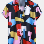 Geometric Color Block Print Button Up Shirt