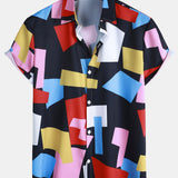 Geometric Color Block Print Button Up Shirt