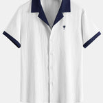 Contrast Palm Tree Embroidery Crinkle Shirt