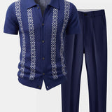 Geometric Knit Shirt & Slim Fit Tapered Trousers Set