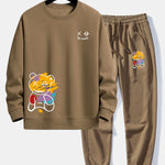 Graffiti Bear Print Relax Fit Crew Neck Sweatshirt & Jogging Pants Set