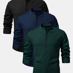 3 Pieces Long Sleeve Muscle Fit Ribbed Stand Collar Shirt