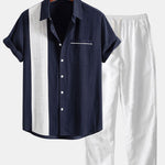 Linen Contrast Shirt & Straight Leg Linen Pants Set