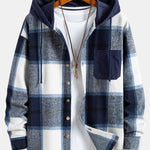 Relax Fit Corduroy Flannel Plaid Patchwork Hooded Shirt