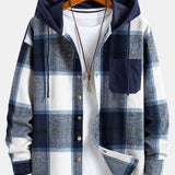 Relax Fit Corduroy Flannel Plaid Patchwork Hooded Shirt