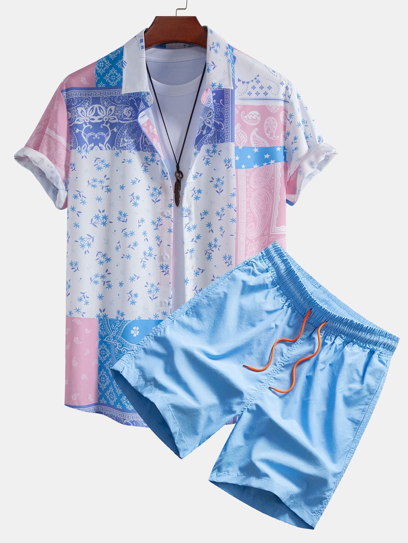 Paisley Floral Print Shirt & Swim Shorts Set