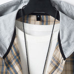 Button Up Contrast Hooded Plaid Shirt