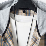 Button Up Contrast Hooded Plaid Shirt