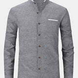 Long Sleeve Contrast Stand Collar Oxford Shirt