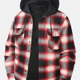 Flannel Fleece Lined Button Up Hooded Shirt