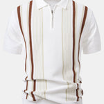 Stripe Knit Zip Up Polo Shirt & Straight Leg Ribbed Pants Set