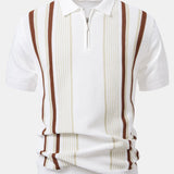 Stripe Knit Zip Up Polo Shirt & Cotton Chino Shorts Set