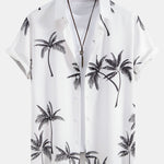 Palm Tree Print Shirt & Stripe Print Swim Shorts Set