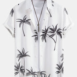 Palm Tree Print Shirt & Stripe Print Swim Shorts Set