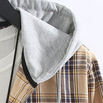 Plaid Contrast Hoodie Button Up Shirt