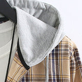 Plaid Contrast Hoodie Button Up Shirt
