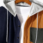 Long Sleeve Color Block Hooded Corduroy Overshirt