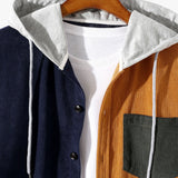 Long Sleeve Color Block Hooded Corduroy Overshirt