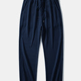Contrast Textured Johnny Collar Knit Polo & Drawstring Knitted Waffle Pants Set