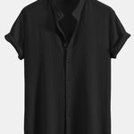 Muscle Fit Crinkled Textured Stand Collar Shirt