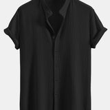 Muscle Fit Crinkled Textured Stand Collar Shirt