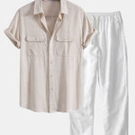 Linen Rayon Blend Pocket Utility Shirt & Straight Leg Linen Pants Set