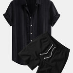 Textured Striped Shirt & Crinkle Textured Drawstring 5" Shorts Set