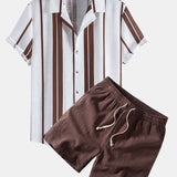 Linen Stripe Cuban Shirt & Linen Blend Drawstring 7" Shorts Set
