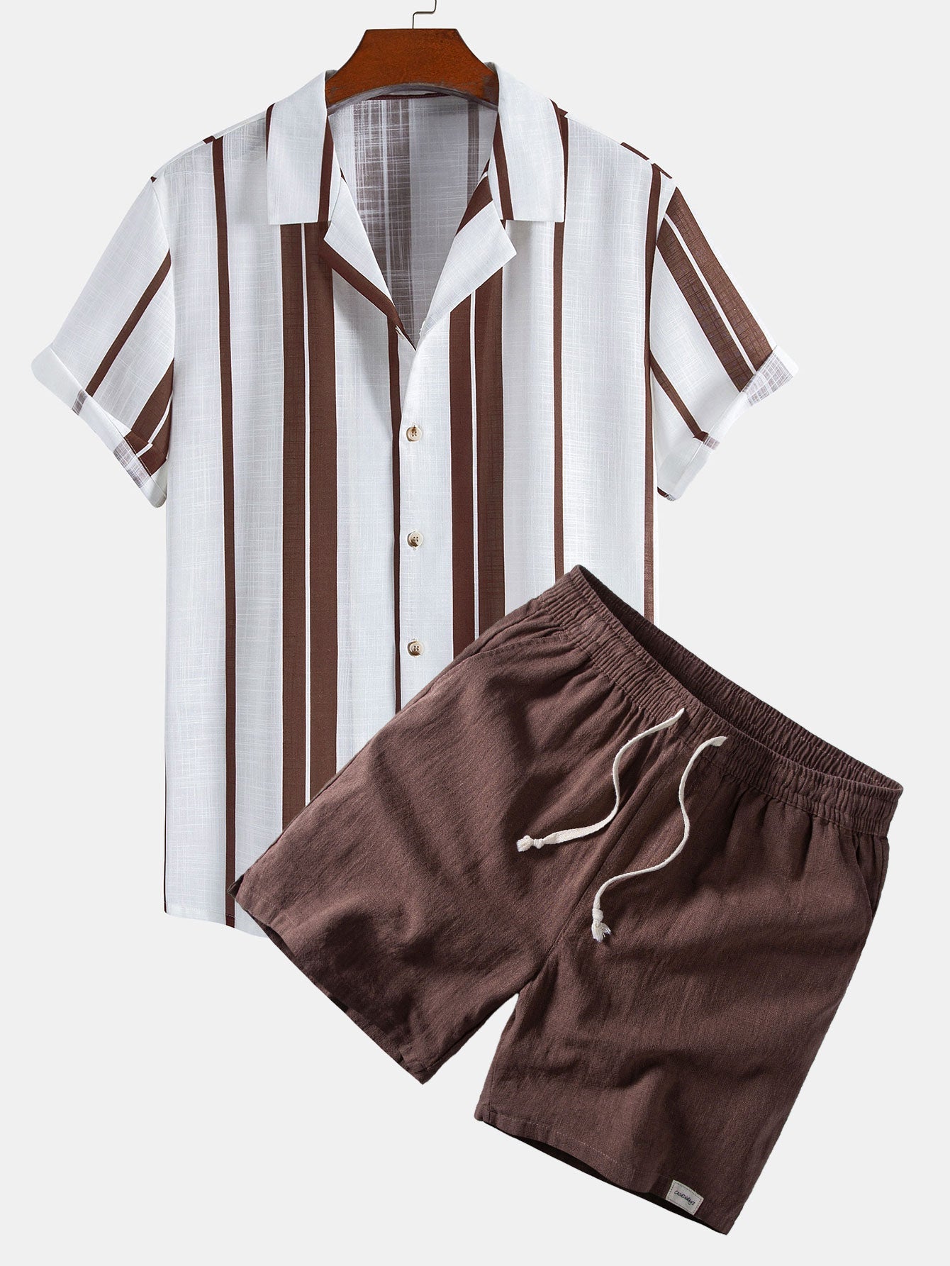 Linen Stripe Cuban Shirt & Linen Blend Drawstring 7" Shorts Set