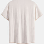 Contrast Stitching Linen Rayon Blend Cuban Shirt & Crinkle Textured Pants Set