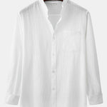 Long Sleeved Linen Stand Collar Shirt & Straight Leg Linen Pants Set