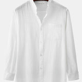 Long Sleeved Linen Stand Collar Shirt & Straight Leg Linen Pants Set