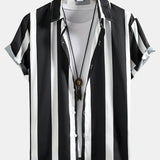 Striped Print Shirt & Swim Shorts Set