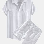 Linen Cuban Shirt with Pockets & Linen Drawstring Shorts Set