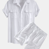 Linen Cuban Shirt with Pockets & Linen Drawstring Shorts Set