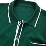 Contrast Trim Ribbed Knit Shirt & Slim Fit Tapered Trousers Set