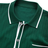 Contrast Trim Ribbed Knit Shirt & Slim Fit Tapered Trousers Set