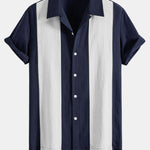 Linen Patchwork Bowling Shirt & Straight Leg Linen Pants Set