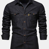 Washed Denim Western Shirt with Pockets