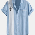 Musical Note Print Linen Contrast Button Up Shirt
